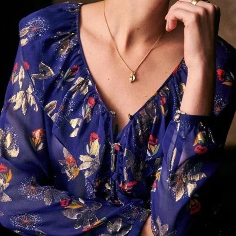 Sezane | Priscille Blouse | Blue and Gold